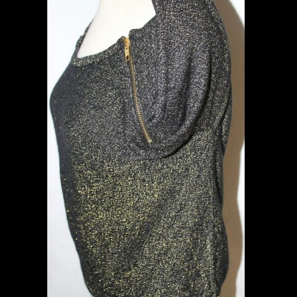 BISOU BISOU Sweater Women's Size M Black Gold Metallic Boatneck Zipper Accents. - Picture 3 of 8